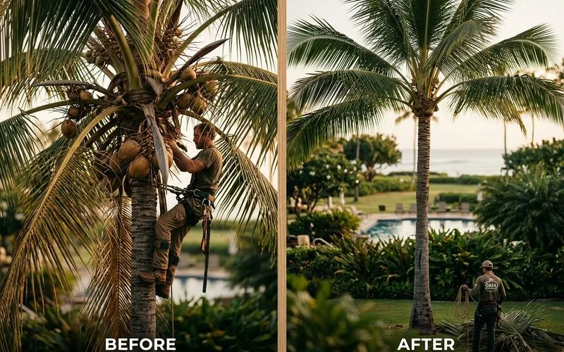 Before and after palm crown