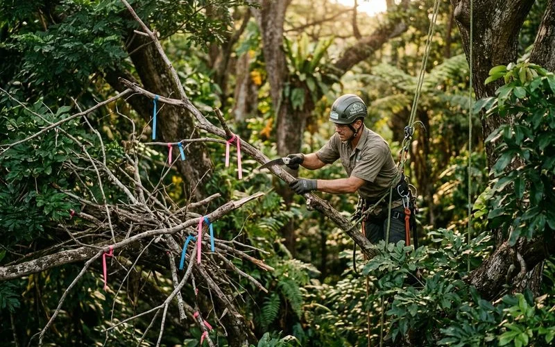 Dead branches marked for removal