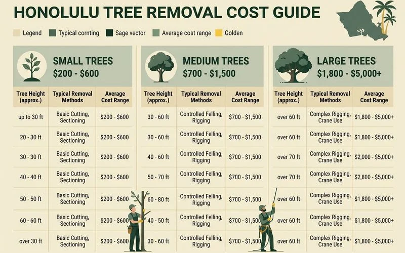 Honolulu tree removal cost chart by size