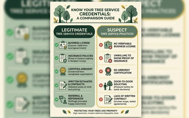 Comparison of legitimate versus suspect tree service credentials